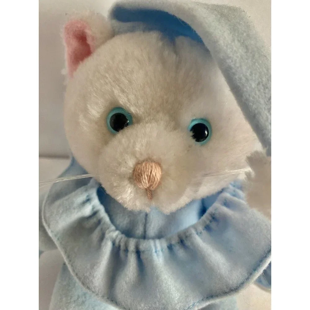 Russ White Cat W/ Blue Pajamas And Eyes‎ 5” Siting Plush Stuffed Animal Kitty